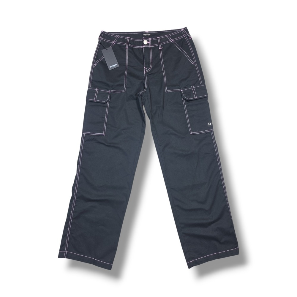 True Religion Military Pink Single Stitch Jet Black Cargo Pants Women's 30x32